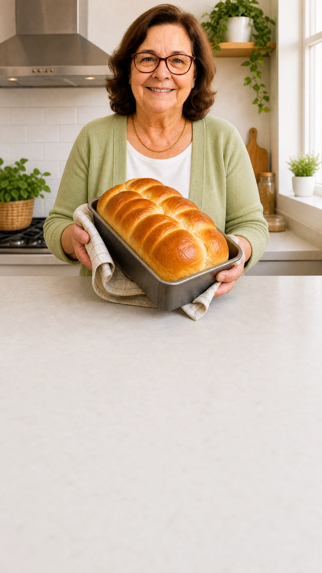 Dona Neusa com pão saudável para diabéticos